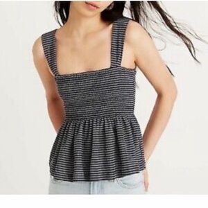 Madewell Smocked Peplum Tank Top Size Medium Navy Blue Ruched